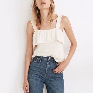 Madewell Ruffled Knit Tank Top in Cream Size M